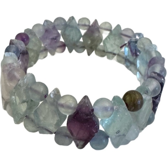 Vintage Jewelry - Natural Gemstones VTG Jade Quartz Stretch Bracelet Green Purple Argyle Diamonds